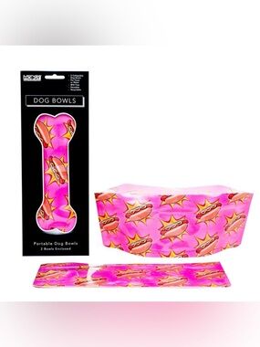 Hot Dog Print Collapsible Dog Bowls (2-Pack)